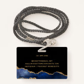 Navy Blue Black Gold Foil Agate Event Planner Badg Badge (Achterkant met draagriem)