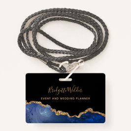 Navy Blue Black Gold Foil Agate Event Planner Badg Badge