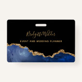 Navy Blue Black Gold Foil Agate Event Planner Badg Badge (Voorkant)