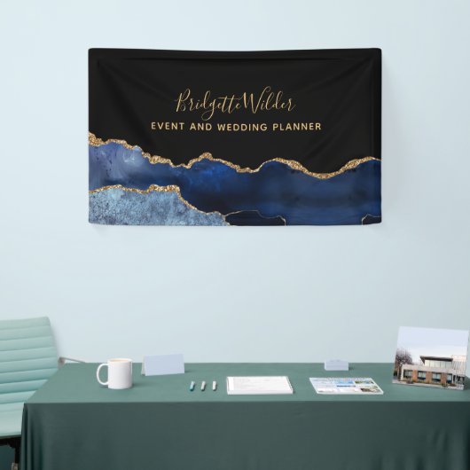 Navy Blue Black Gold Foil Agate Event Planner Spandoek (Beurs)