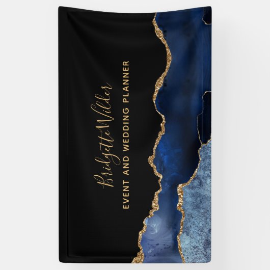 Navy Blue Black Gold Foil Agate Event Planner Spandoek (Verticaal)