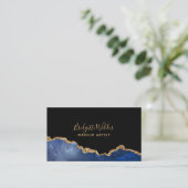 Navy Blue Black Gold Foil Agate Makeup Artist Visitekaartje (Staand voorkant)