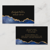 Navy Blue Black Gold Foil Agate Makeup Artist Visitekaartje (Voorkant / Achterkant)