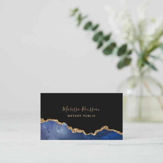 Navy Blue Black Gold Foil Agate Notional Public Visitekaartje (Staand voorkant)