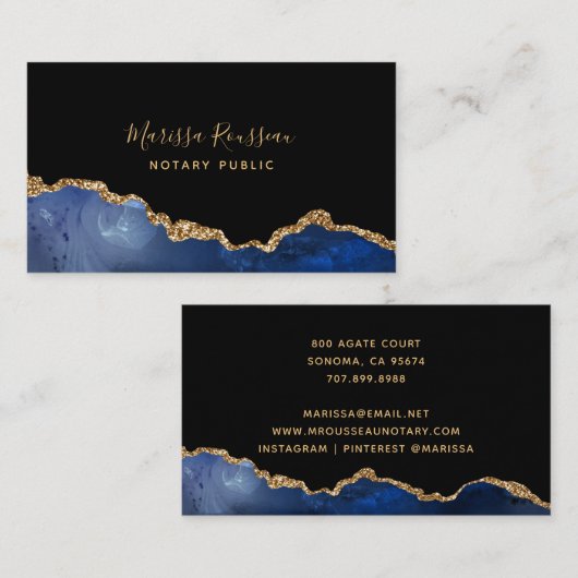 Navy Blue Black Gold Foil Agate Notional Public Visitekaartje (Voorkant / Achterkant)