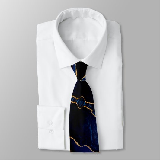 Navy Blue Black Gold Glitter Neck Tie Stropdas (Gebonden)