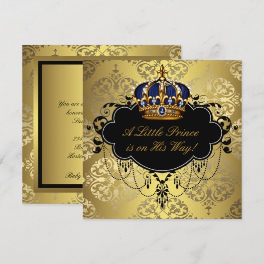 Navy Blue Black Gold Prince Baby shower Kaart (Voorkant / Achterkant)