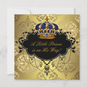 Navy Blue Black Gold Prince Baby shower Kaart (Voorkant)