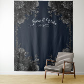 Navy Blue Black Grey Gothic Weddenschap Foto Wandkleed (In situ)