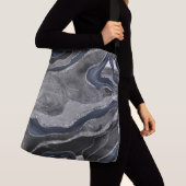 Navy Blue Black Marble Agate Silver Glitter Glam 2 Crossbody Tas (Dichtbij)