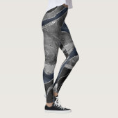 Navy Blue Black Marble Agate Silver Glitter Glam 2 Leggings (Rechts)