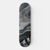 Navy Blue Black Marble Agate Silver Glitter Glam 2 Persoonlijk Skateboard (Voorkant)