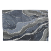 Navy Blue Black Marble Agate Silver Glitter Glam Kussensloop (Voorkant)