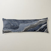 Navy Blue Black Marble Agate Silver Glitter Glam Lichaamskussen (Achterkant)