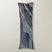 Navy Blue Black Marble Agate Silver Glitter Glam Lichaamskussen (Voorkant Verticaal)