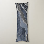 Navy Blue Black Marble Agate Silver Glitter Glam Lichaamskussen (Achterkant (Verticaal))