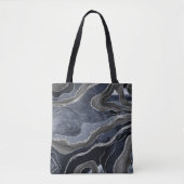Navy Blue Black Marble Agate Silver Glitter Glam Tote Bag (Voorkant)