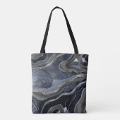 Navy Blue Black Marble Agate Silver Glitter Glam Tote Bag (Achterkant)