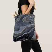 Navy Blue Black Marble Agate Silver Glitter Glam Tote Bag (Dichtbij)