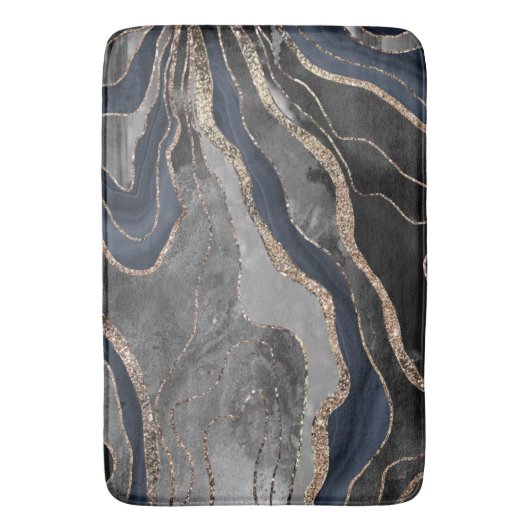 Navy Blue Black marmer Agate Gold Glitter Glam #1 Badmat (Voorkant Verticaal)