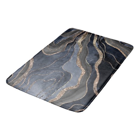 Navy Blue Black marmer Agate Gold Glitter Glam #2 Badmat (Gekanteld)