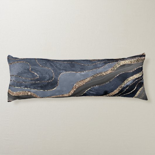 Navy Blue Black marmer Agate Gold Glitter Glam #2 Lichaamskussen (Achterkant)
