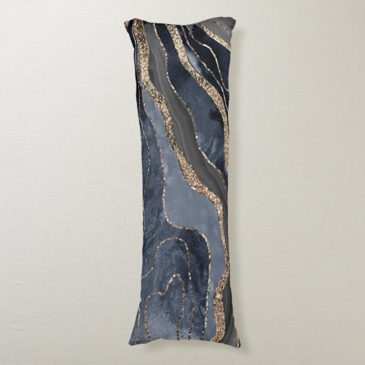 Navy Blue Black marmer Agate Gold Glitter Glam #2 Lichaamskussen (Voorkant Verticaal)