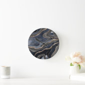 Navy Blue Black marmer Agate Gold Glitter Glam #2 Ronde Klok (Huis)