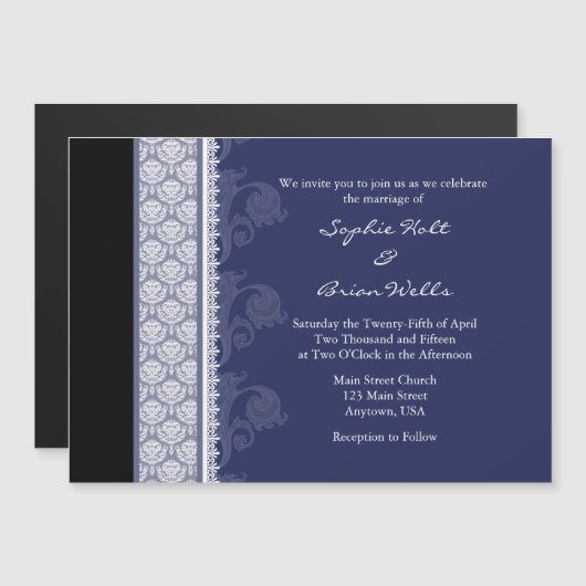 Navy Blue Black Modern Magnetic Wedding Invitation Magnetische Uitnodiging (Voorkant / Achterkant)