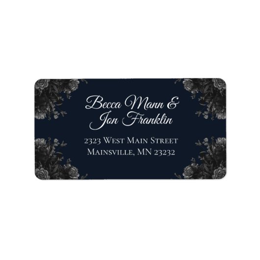 Navy Blue Black Rozen Wedding Etiket (Voorkant)