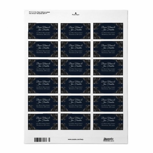 Navy Blue Black Rozen Wedding Etiket (Full Sheet)