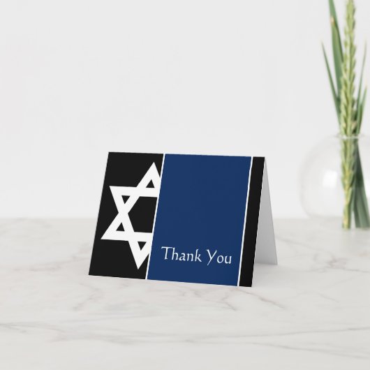 Navy Blue Black Star van David Bar Mitzvah Bedankkaart (Voorkant)