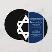 Navy Blue Black Star van David Round Bar Mitzvah Kaart (Voorkant / Achterkant)