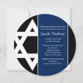 Navy Blue Black Star van David Round Bar Mitzvah Kaart (Voorkant)