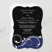 Navy Blue Black Swirl Bracket Wedding Invites Kaart (Voorkant / Achterkant)
