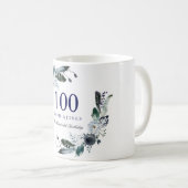 Navy Blue Black White Floral 100th Birthday Gift Koffiemok (Voorkant rechts)