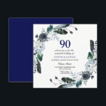 Navy Blue Black White Floral 90th Birthday Invite Kaart<br><div class="desc">Navy Blue Black White Floral 90th Birthday Invite Matching collectie in Niche and Nest store. Boho Chic Navy Blue White Floral Wreaths Roos Waterverf Flowers</div>