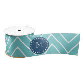Navy Blue, Blauwgroen Chevron Pattern | Uw monogra Satijnen Lint (Spoel)