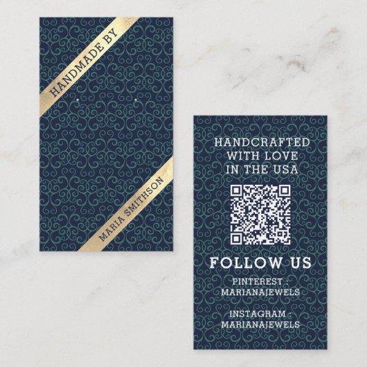 Navy Blue Blauwgroen Damask Pattern die Display Ka Visitekaartje (Voorkant / Achterkant)