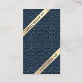 Navy Blue Blauwgroen Damask Pattern die Display Ka Visitekaartje (Voorkant)