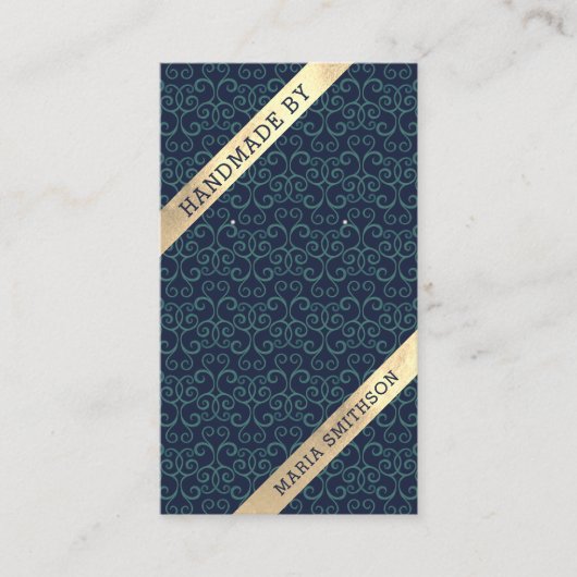 Navy Blue Blauwgroen Damask Pattern die Display Ka Visitekaartje (Voorkant)
