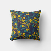 Navy Blue Blauwgroen en geel modern Floral Patroon