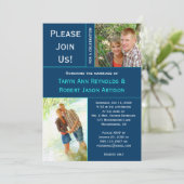 Navy Blue Blauwgroen Fotoblok Post Huwelijksuitnod Kaart (Staand voorkant)
