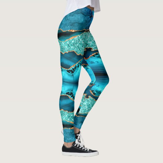 Navy Blue Blauwgroen Gold Aqua Turquoise Leggings (Rechts)