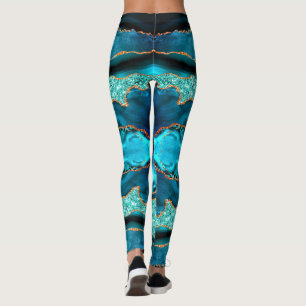 Navy Blue Blauwgroen Gold Aqua Turquoise Leggings