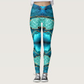 Navy Blue Blauwgroen Gold Aqua Turquoise Leggings (Voorkant)