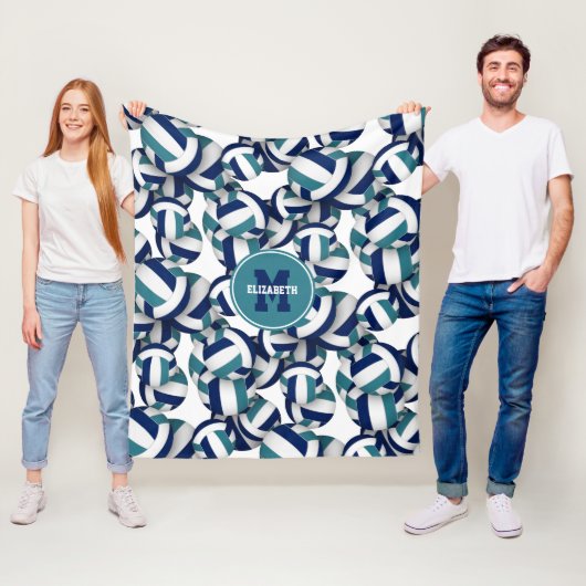 Navy Blue blauwgroen School Team Kleuren Volleybal Fleece Deken (In situ)