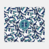 Navy Blue blauwgroen School Team Kleuren Volleybal Fleece Deken (Voorkant (Horizontaal))