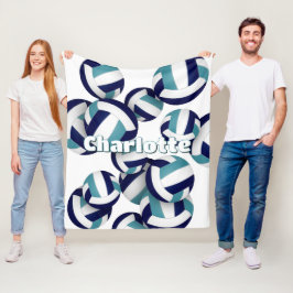 Navy Blue blauwgroen volleybal team kleuren kamer  Fleece Deken