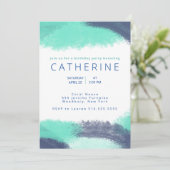 Navy Blue Blauwgroen waterverf Brush Strokes Birth Kaart (Staand voorkant)